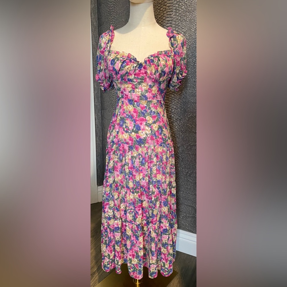 Astr Floral Midi Dress in Pink and Green
